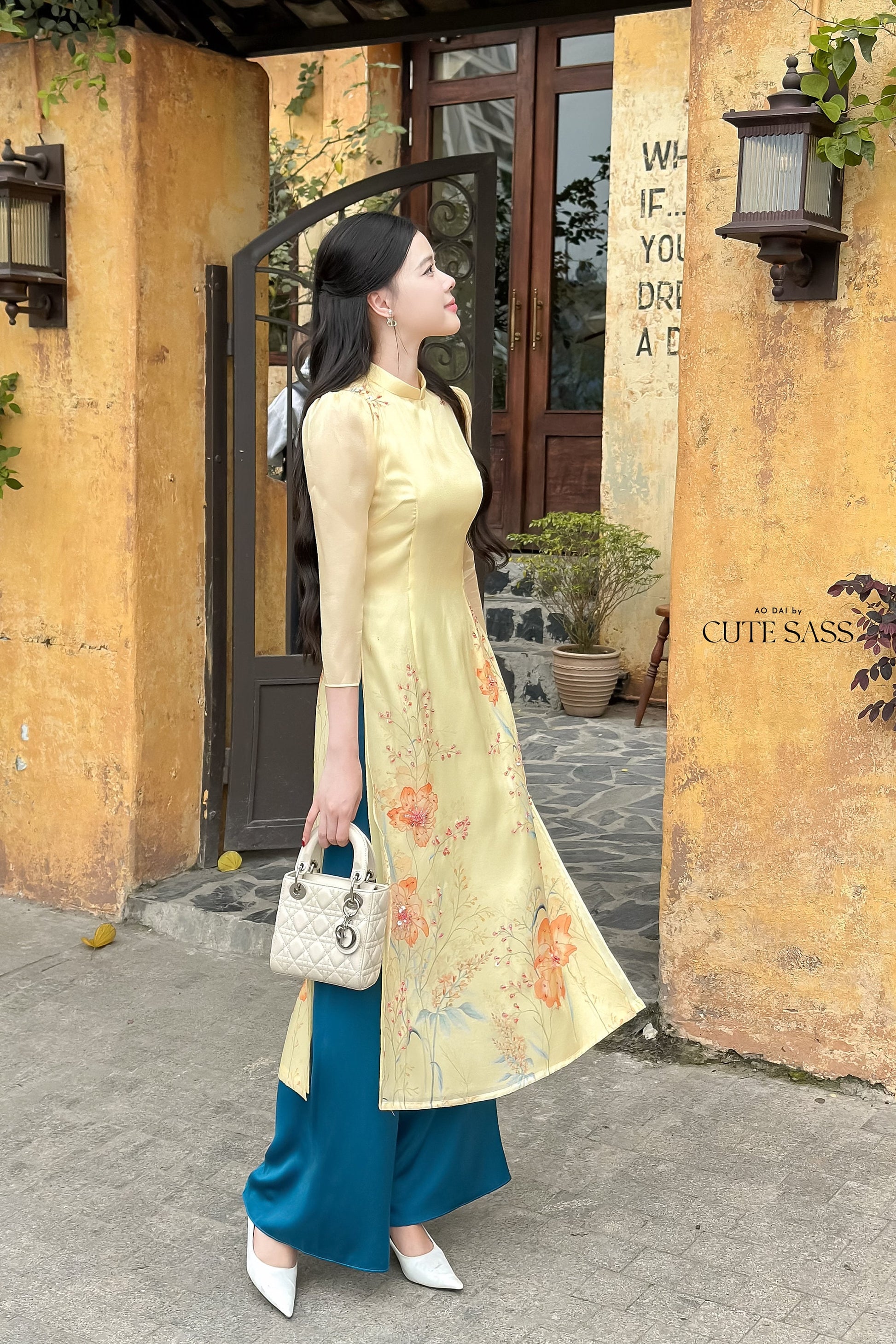 Yellow Sparkle Spring Ao Dai Set| Pre-made Traditional Vietnamese Ao Dai|Ao Dai with Pants|Lunar New Year|Ao Dai Cach Tan|8B