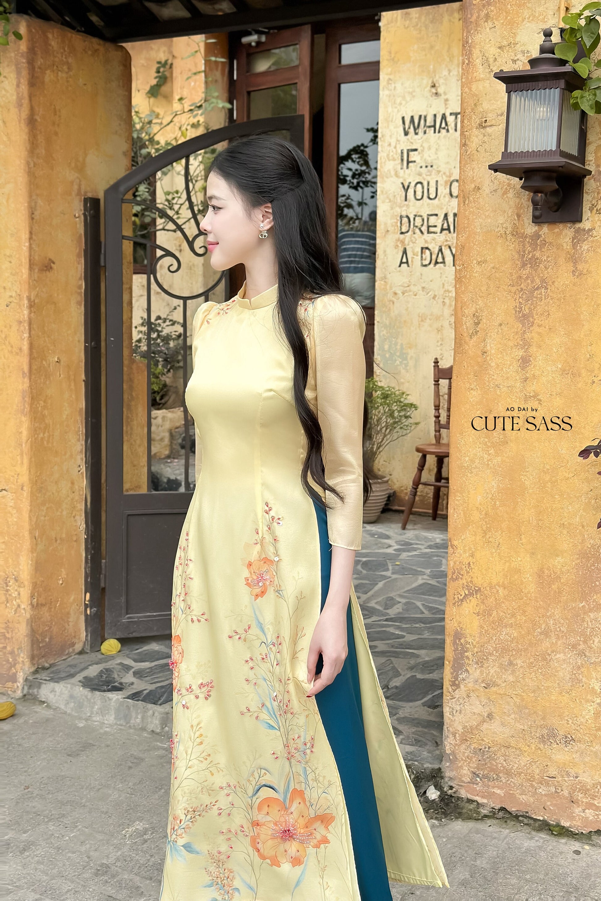 Yellow Sparkle Spring Ao Dai Set| Pre-made Traditional Vietnamese Ao Dai|Ao Dai with Pants|Lunar New Year|Ao Dai Cach Tan|8B