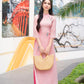 Light Pink 3D Blossoms Chiffon Ao Dai Set |Pre-made Modernized Vietnamese Ao Dai| Ao Dai with Pants | Lunar New Year| Ao Dai Truyen Thong|