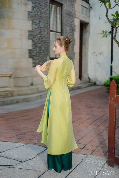 Green Holly Berries Ao Dai Set | Pre-made Traditional Vietnamese Ao Dai| Women Ao Dai with Pants | Lunar New Year|7B