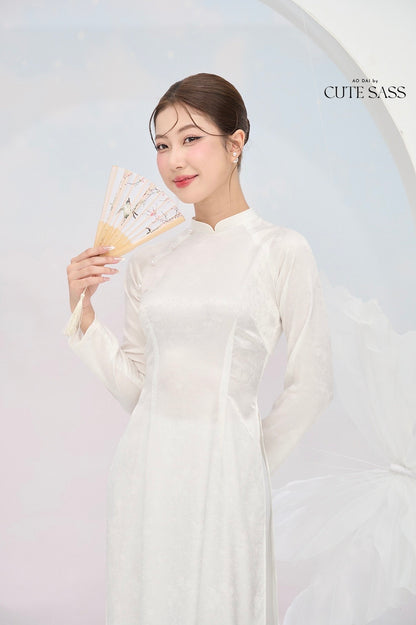 Tinh Kỳ - White High Collar Ao Dai Set |Pre-made Traditional Vietnamese Ao Dai|Ao Dai with Pants|Graduaion