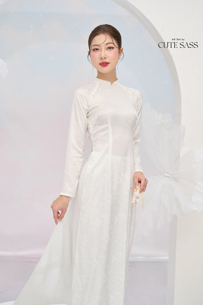 Tinh Kỳ - White High Collar Ao Dai Set |Pre-made Traditional Vietnamese Ao Dai|Ao Dai with Pants|Graduaion