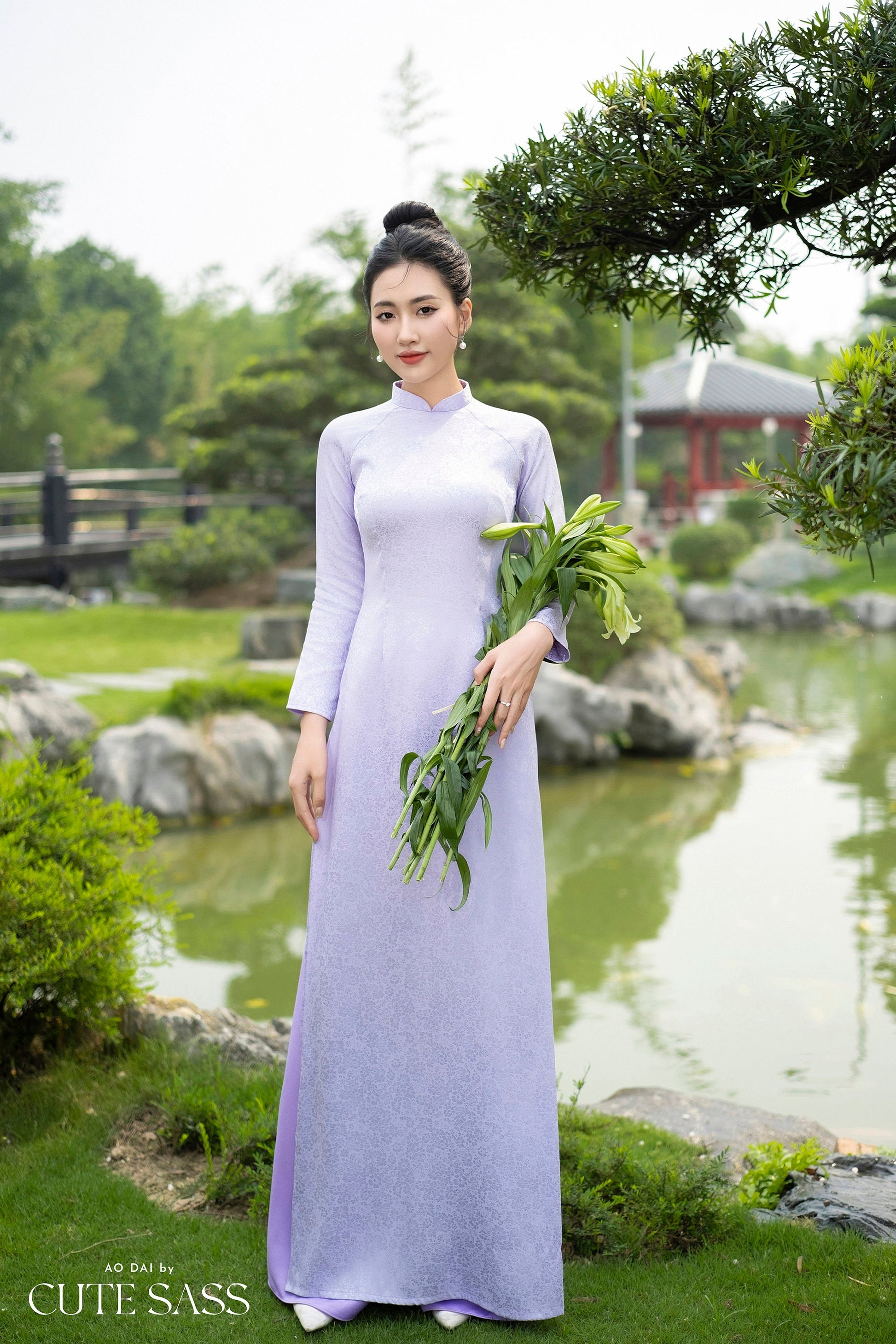 Purple Traditional Gấm Ao Dai Top Only, NO PANTS