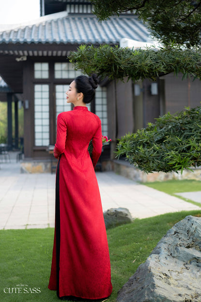 Maroon Traditional Gấm Ao Dai Set