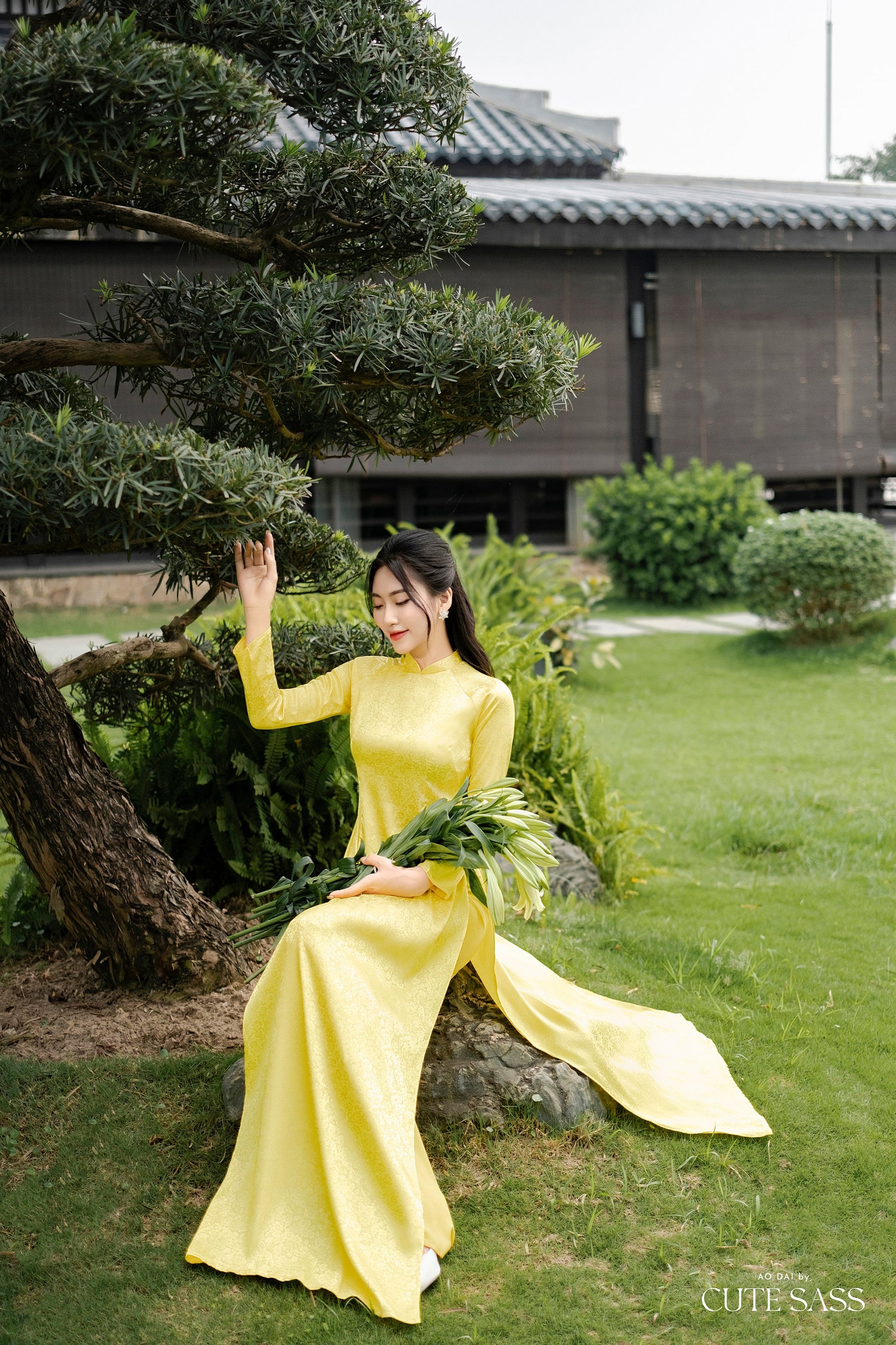 Yellow Traditional Gấm Ao Dai Set