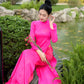 Hot Pink Traditional Gấm Ao Dai Set