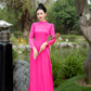 Hot Pink Traditional Gấm Ao Dai Set