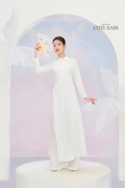 Tinh Kỳ - Jeweled Diamond Ao Dai Set M2|Pre-made Traditional Vietnamese Ao Dai|Ao Dai with Pants|Graduaion | Bridal |Ao Dai Truyen Thong|