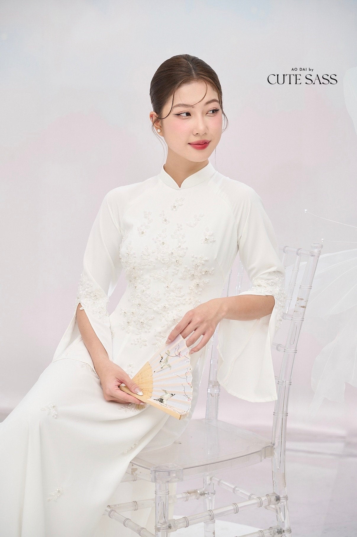 Tinh Kỳ - Jeweled Slit Ao Dai Set M3|Pre-made Traditional Vietnamese Ao Dai|Ao Dai with Pants|Graduaion | Bridal |Ao Dai Truyen Thong|