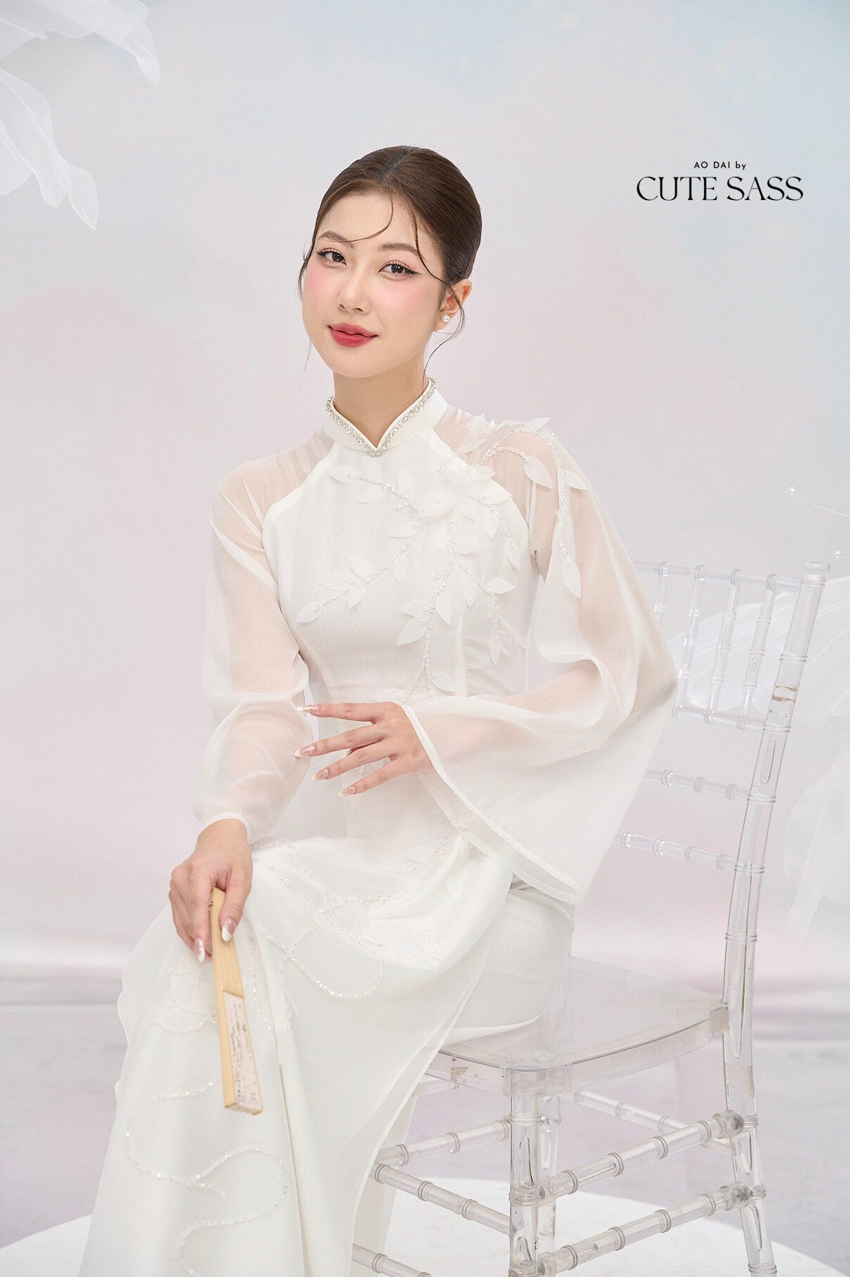 Tinh Kỳ - Crystal Lotus Ao Dai Set M3|Pre-made Traditional Vietnamese Ao Dai|Ao Dai with Pants|Graduaion | Bridal |Ao Dai Truyen Thong|