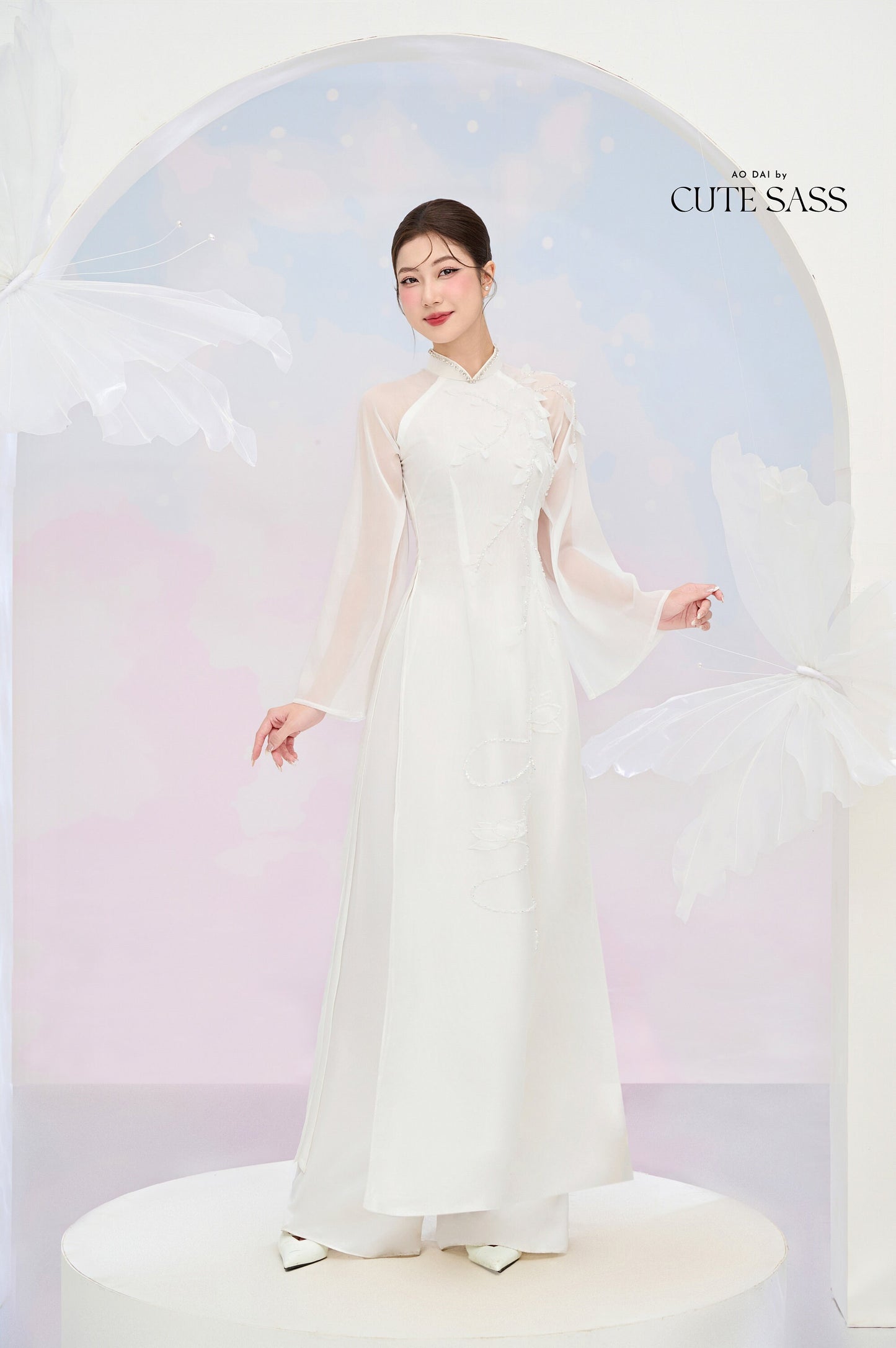 Tinh Kỳ - Crystal Lotus Ao Dai Set M3|Pre-made Traditional Vietnamese Ao Dai|Ao Dai with Pants|Graduaion | Bridal |Ao Dai Truyen Thong|