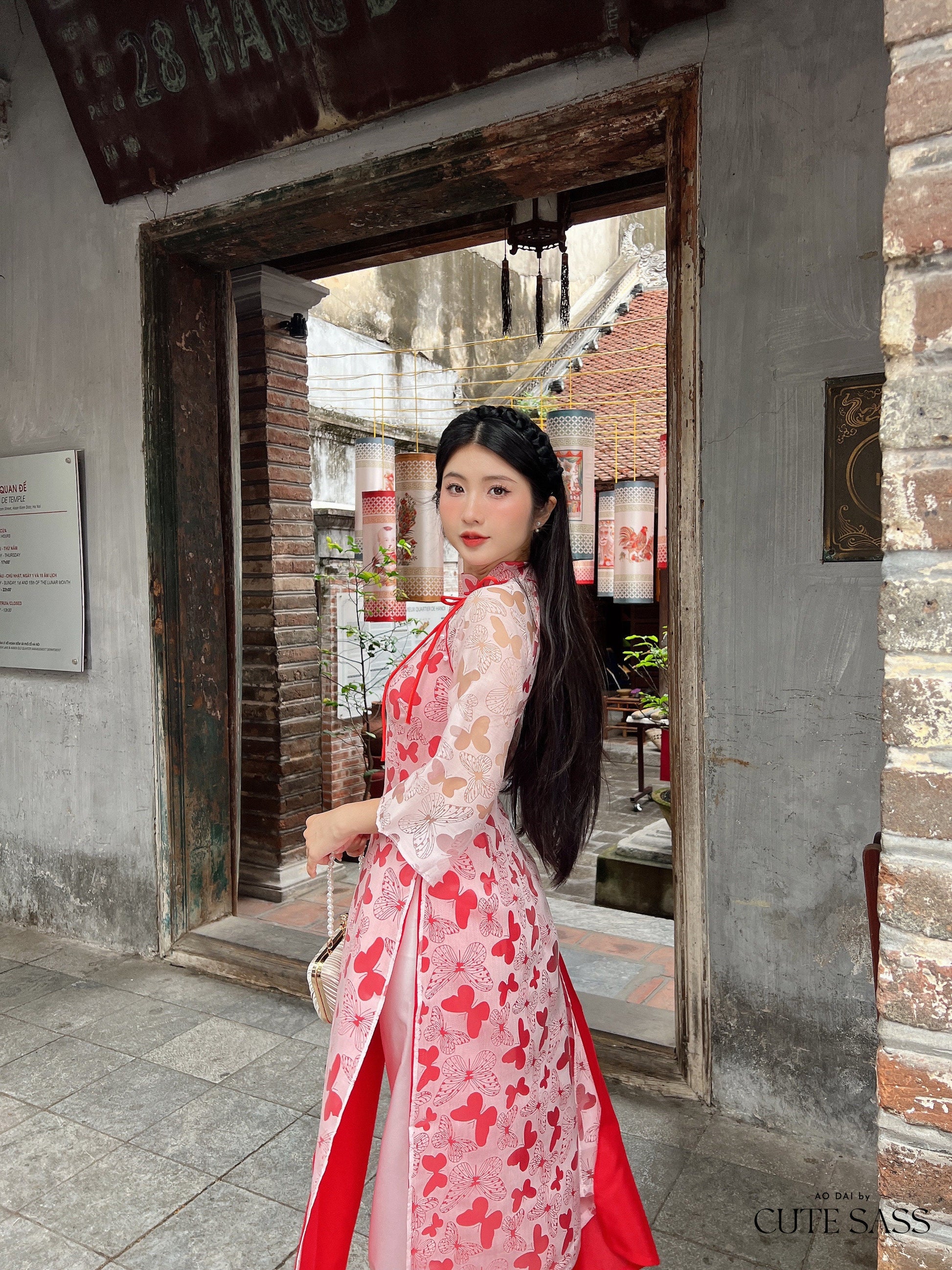 Red Butterfly Heart Ao Dai Set |Pre-made Modernized Vietnamese Ao Dai| Ao Dai with Pants | Lunar New Year| Ao Dai Truyen Thong|31C