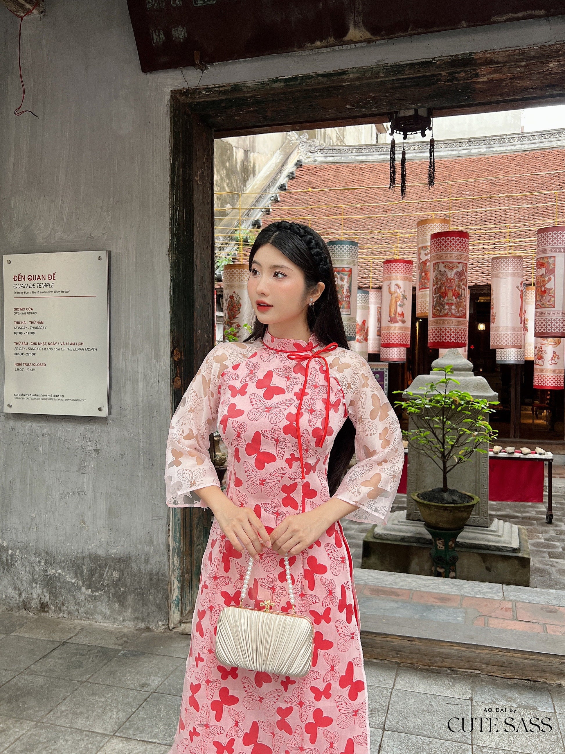 Red Butterfly Heart Ao Dai Set |Pre-made Modernized Vietnamese Ao Dai| Ao Dai with Pants | Lunar New Year| Ao Dai Truyen Thong|31C