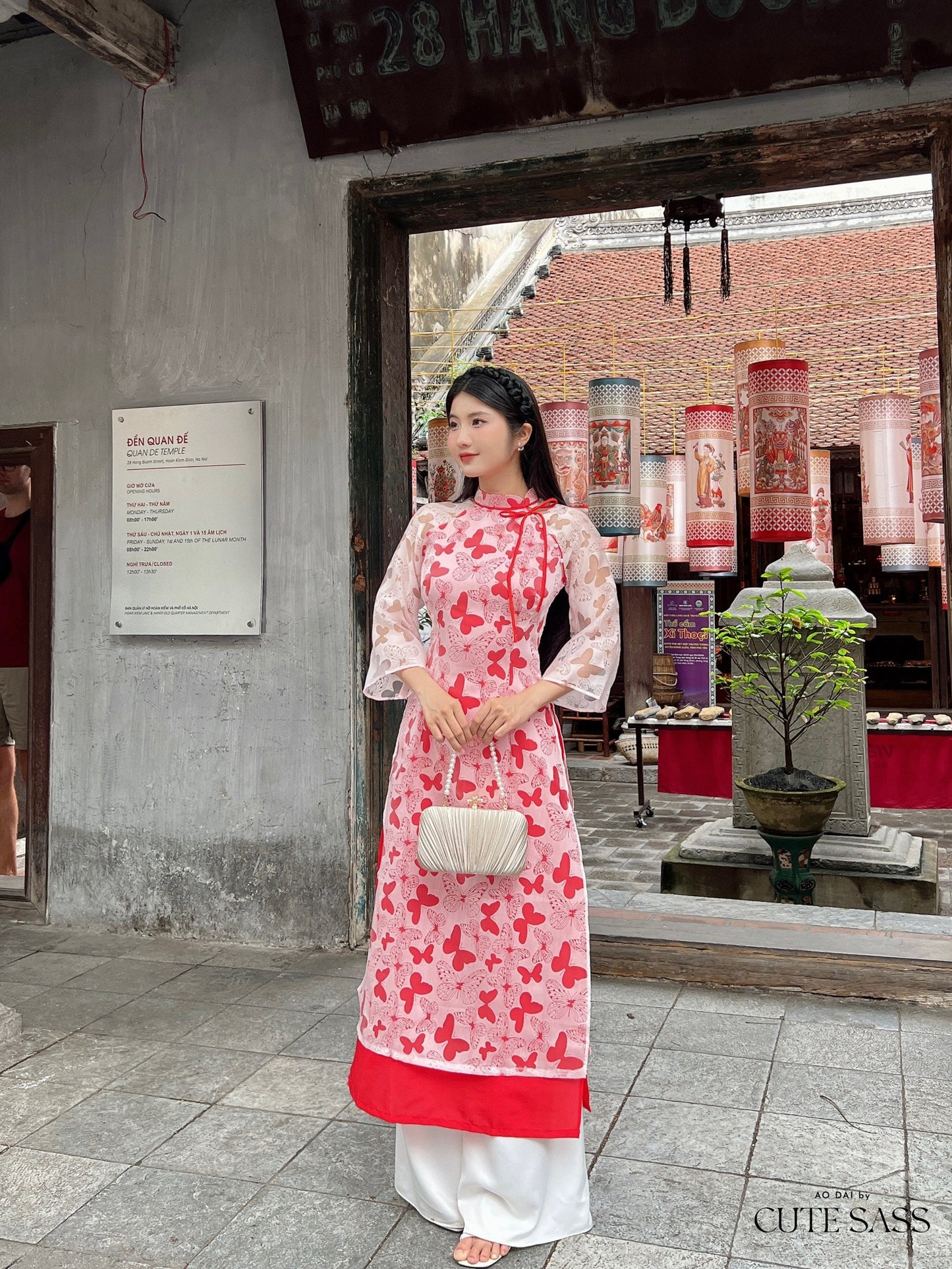 Red Butterfly Heart Ao Dai Set |Pre-made Modernized Vietnamese Ao Dai| Ao Dai with Pants | Lunar New Year| Ao Dai Truyen Thong|31C