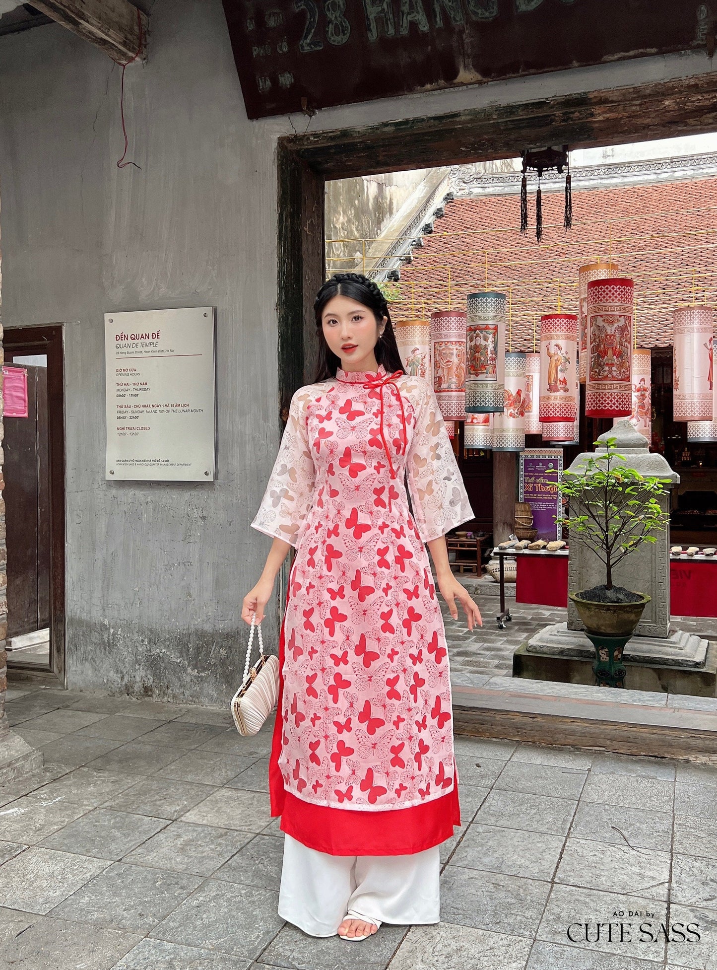 Red Butterfly Heart Ao Dai Set |Pre-made Modernized Vietnamese Ao Dai| Ao Dai with Pants | Lunar New Year| Ao Dai Truyen Thong|31C