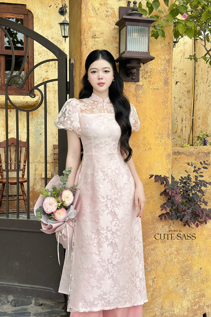 Puffy Sleeves Leaf/Butterfly Ao Dai Set (2 Colors) |Pre-made Modernized Vietnamese Ao Dai| Ao Dai with Pants | Lunar New Year|21C