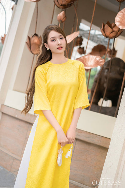 Shifted Yellow Gam Ao Dai Top Only, NO PANTS