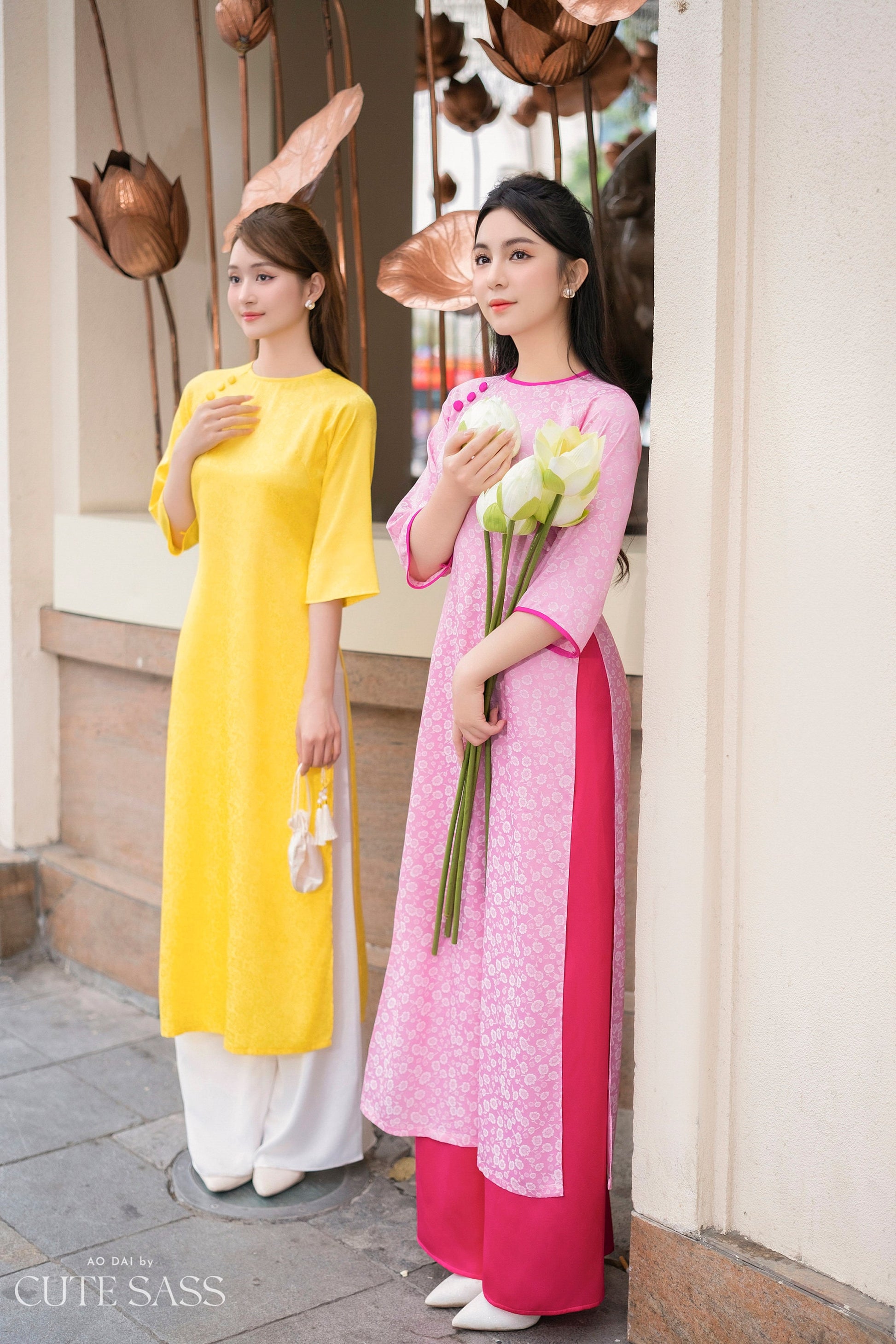 Shifted Pink/Purple Button Gam Ao Dai Set AoDaibyCuteSass