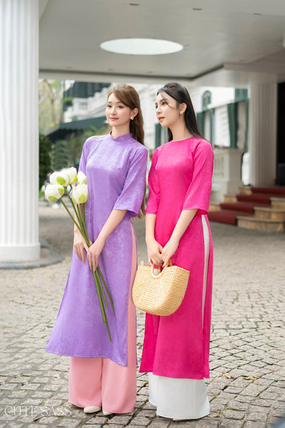 Shifted Purple and Pink Rose Gam Ao Dai
