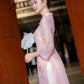 Pink 3D Blossoms Ao Dai Set