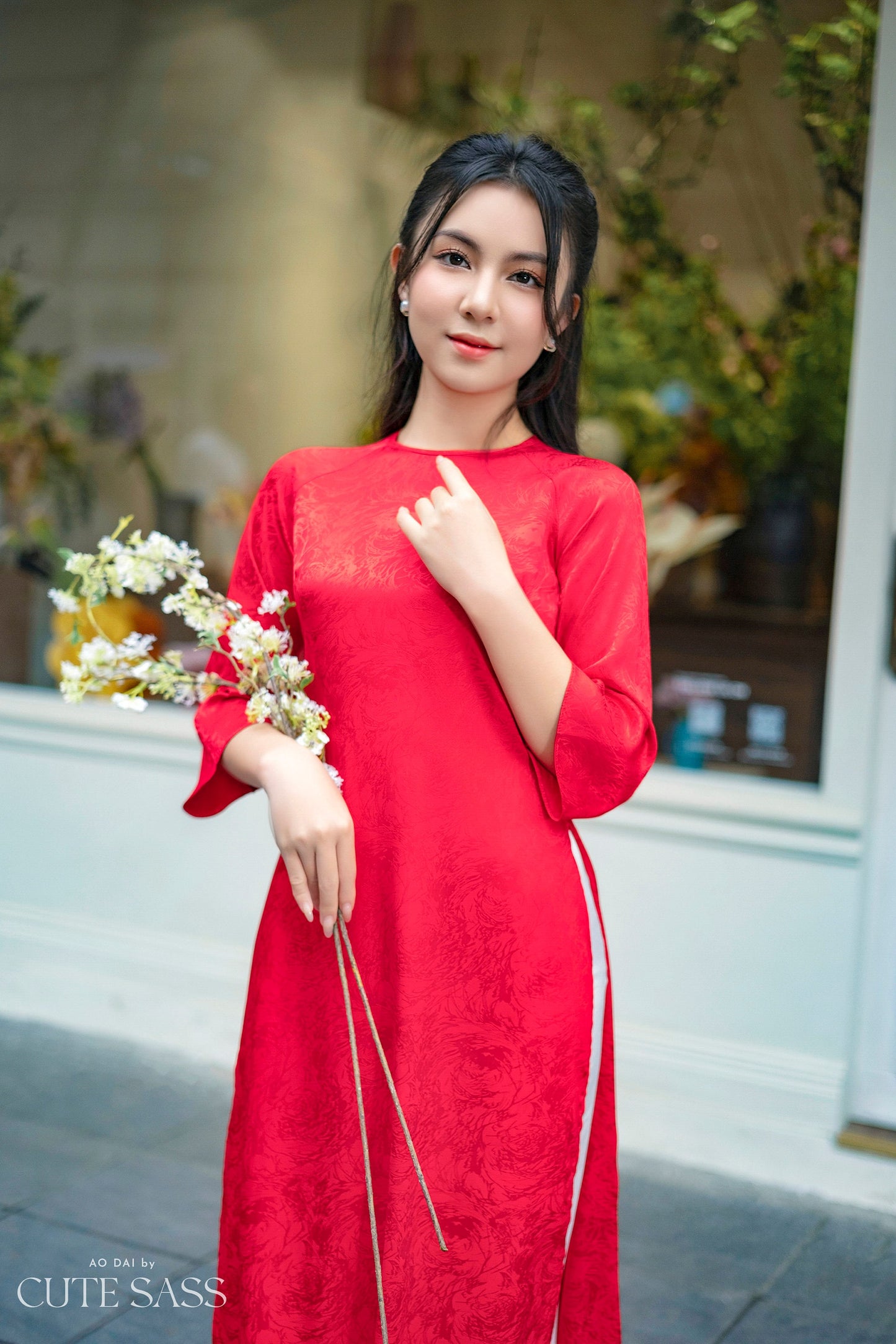 Shifted Gam Ao Dai Top Only, NO PANTS (Red, Orange)