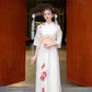White/Red Orchid Chiffon Ao Dai Set |Pre-made Modernized Vietnamese Ao Dai| Ao Dai with Pants | Lunar New Year| Ao Dai Truyen Thong|