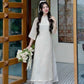 White Shifted Embroidered Chiffon Pearls Ao Dai Set |Pre-made Modernized Vietnamese Ao Dai| Ao Dai with Pants | Lunar New Year| 30A