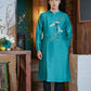 Men Turquoise Embroidered Hac Ao Dai Top (No White Collar Border)| Pre-made Traditional Vietnamese Ao Dai| Lunar New Year | Ao Dai Tet|35D