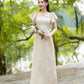 Cream Halter Butterfly Ao Dai Set |Pre-made Modernized Vietnamese Ao Dai| Ao Dai with Pants | Lunar New Year|9B