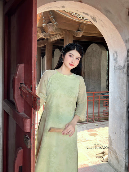 Shifted Rose Velvety Chiffon Ao Dai Top Only, NO PANTS (4 Colors)| Pre-made Modernized Vietnamese Ao Dai | Lunar New Year|11-12C