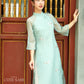 Shifted Blue Bow Ao Dai Set |Pre-made Modernized Vietnamese Ao Dai| Women Ao Dai with Pants | Lunar New Year| Ao Dai Cach Tan|40D