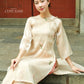 Shifted Tan Bow Ao Dai Set |Pre-made Modernized Vietnamese Ao Dai| Women Ao Dai with Pants | Lunar New Year| Ao Dai Cach Tan|