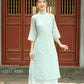 Shifted Blue Bow Ao Dai Set |Pre-made Modernized Vietnamese Ao Dai| Women Ao Dai with Pants | Lunar New Year| Ao Dai Cach Tan|40D