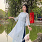 Shifted Blue Bow Ao Dai Set |Pre-made Modernized Vietnamese Ao Dai| Women Ao Dai with Pants | Lunar New Year| Ao Dai Cach Tan|6E