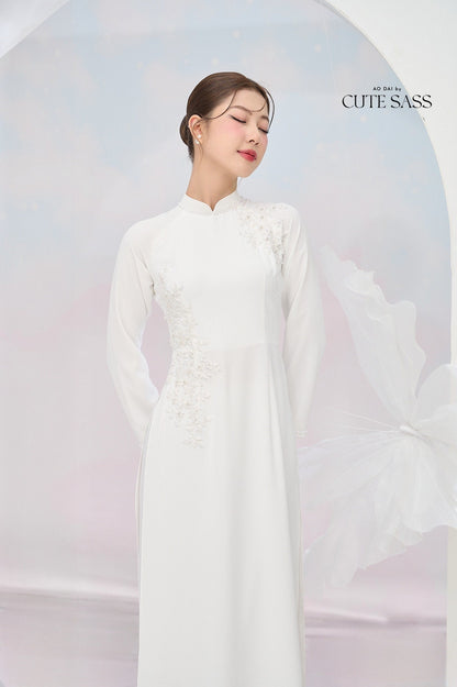 Tinh Kỳ - Jeweled Pearls Ao Dai Set M1|Pre-made Traditional Vietnamese Ao Dai|Ao Dai with Pants|Graduaion | Bridal |Ao Dai Truyen Thong|