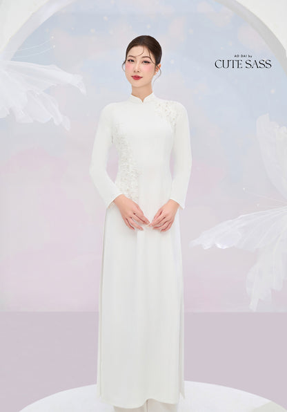 Tinh Kỳ - Jeweled Pearls Ao Dai Set M1|Pre-made Traditional Vietnamese Ao Dai|Ao Dai with Pants|Graduaion | Bridal |Ao Dai Truyen Thong|