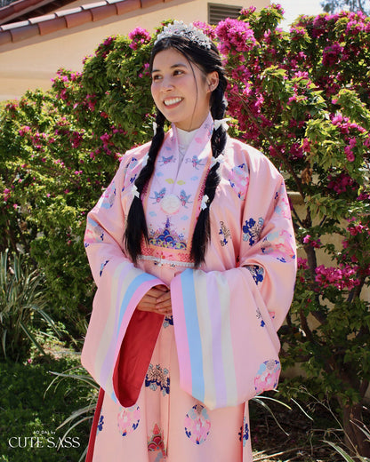 Áo Nhật Bình Peach Pastel Butterfly Pearl - Nhat Binh Outer Top | Ao Dai Truyen Thong | Pre-made Vietnamese Viet Phuc | 29A