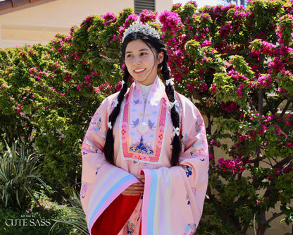Áo Nhật Bình Peach Pastel Butterfly Pearl - Nhat Binh Outer Top | Ao Dai Truyen Thong | Pre-made Vietnamese Viet Phuc | 29A