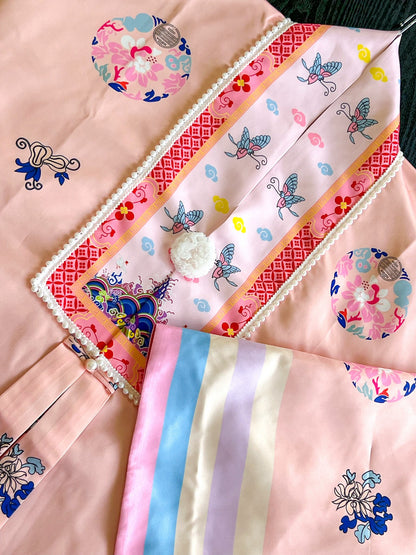 Áo Nhật Bình Peach Pastel Butterfly Pearl - Nhat Binh Outer Top | Ao Dai Truyen Thong | Pre-made Vietnamese Viet Phuc | 29A