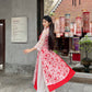 Red Butterfly Heart Ao Dai Set |Pre-made Modernized Vietnamese Ao Dai| Ao Dai with Pants | Lunar New Year| Ao Dai Truyen Thong|31C