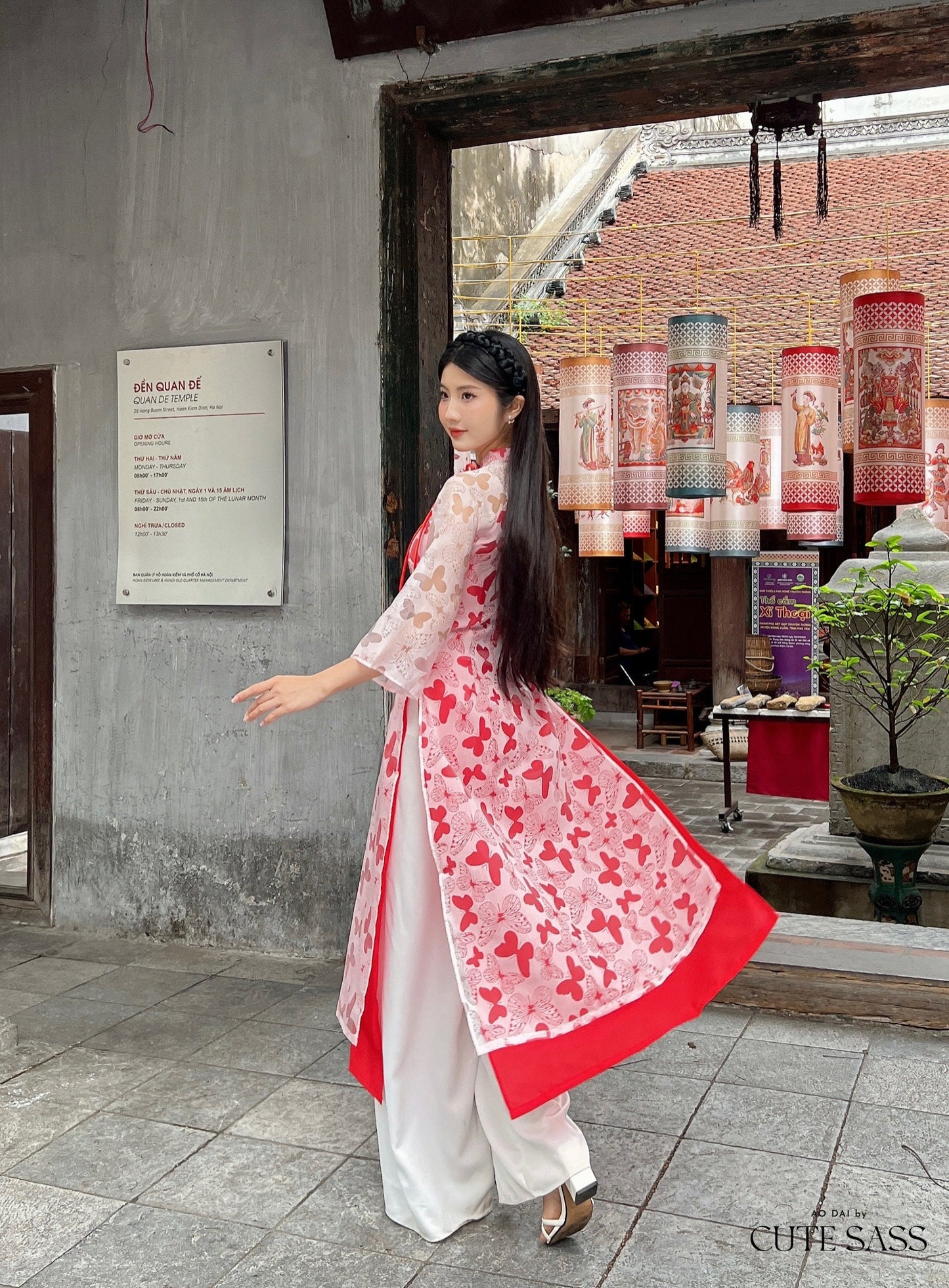 Red Butterfly Heart Ao Dai Set |Pre-made Modernized Vietnamese Ao Dai| Ao Dai with Pants | Lunar New Year| Ao Dai Truyen Thong|31C