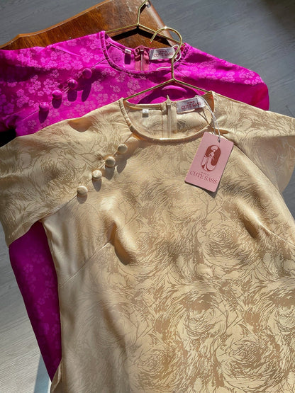 Shifted Purple and Pink Rose Gam Ao Dai