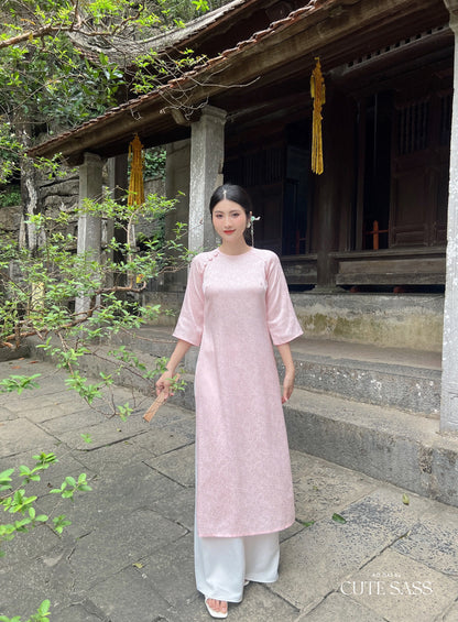 Light Pink Gam Ao Dai Top Only, NO PANTS | Pre-made Vietnamese Ao Dai| Women Ao Dai | Lunar New Year| Ao Dai Truyen Thong|10B