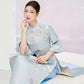 Pastel Blue and Gold Butterfly Garden Shifted Ao Dai Set