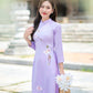 Purple Wisperia Silk Embroidery Ao Dai Set | Pre-made Traditional Vietnamese Ao Dai| Women Ao Dai with Pants| Ao Dai Truyen Thong|