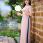 Blush Plumeria Embroidery Ao Dai Set | Pre-made Traditional Vietnamese Women Ao Dai with Pants |Lunar New Year|Ao Dai Truyen Thong |FL