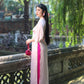 Light Pink Sakura Pearl Gấm Ao Dai Set w/ Hot Pink Gấm Pants