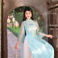 Cyan Sparkle Daisy Ao Dai Set |Pre-made Modernized Vietnamese Ao Dai| Ao Dai with Pants | Lunar New Year| Ao Dai Truyen Thong|29A