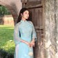 Cyan Sparkle Daisy Ao Dai Set |Pre-made Modernized Vietnamese Ao Dai| Ao Dai with Pants | Lunar New Year| Ao Dai Truyen Thong|29A