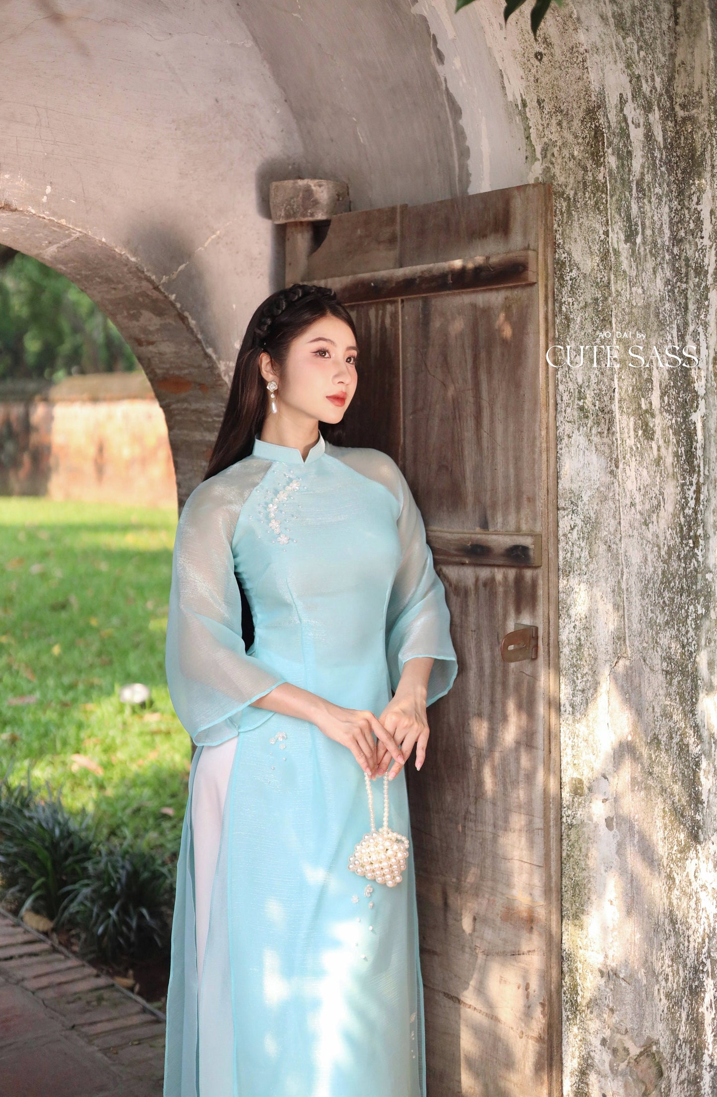 Cyan Sparkle Daisy Ao Dai Set |Pre-made Modernized Vietnamese Ao Dai| Ao Dai with Pants | Lunar New Year| Ao Dai Truyen Thong|29A